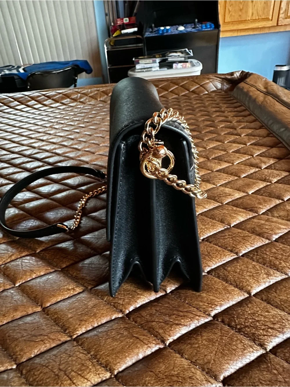 Tory Burch Black Saffiano Crossbody with Gold Logo